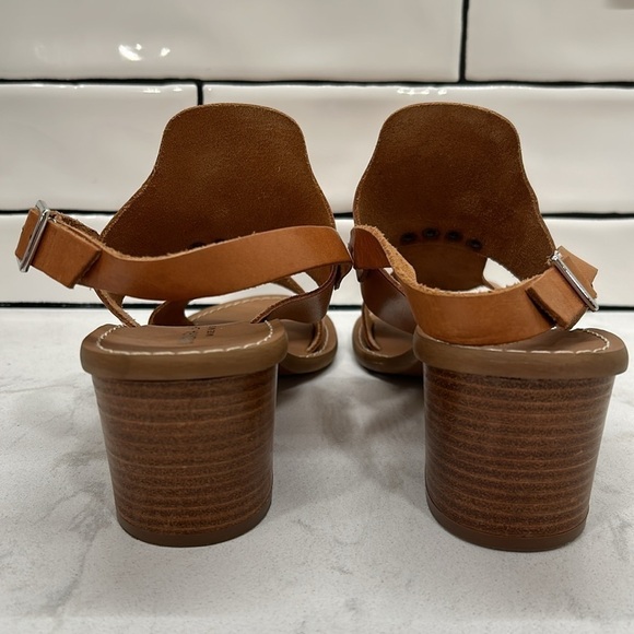 Barbara Barbieri Brown Tan Leather Sling Back Stacked Wood Block Heels Open Toe - Picture 5 of 16